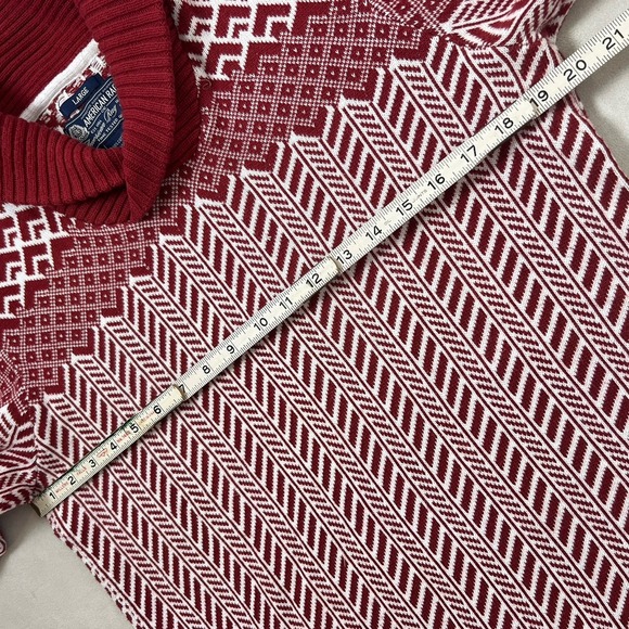 American Rag Sweater Mens Size Large Red Ivory Shawl Collar 100% Cotton Pullover - Picture 6 of 7
